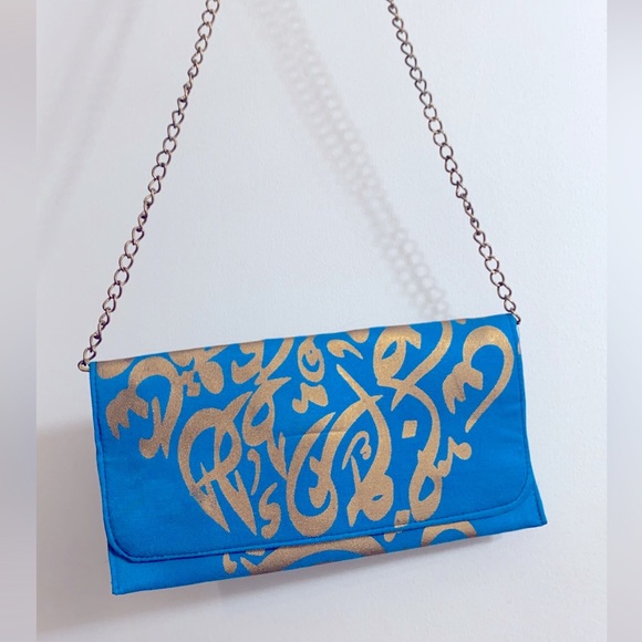 Bags Arabic Calligraphy Clutch Croosbody Blue Gold 12 X 6 Poshmark